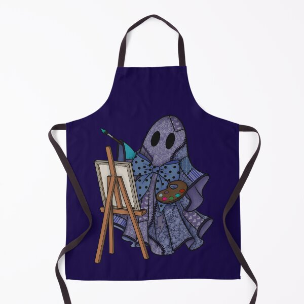 Item preview, Periwinkle Blue Patchwork Ghost Artist | Cute Painter Ghost Cottagecore Halloween Art designed and sold by Ink & Kind Studio.