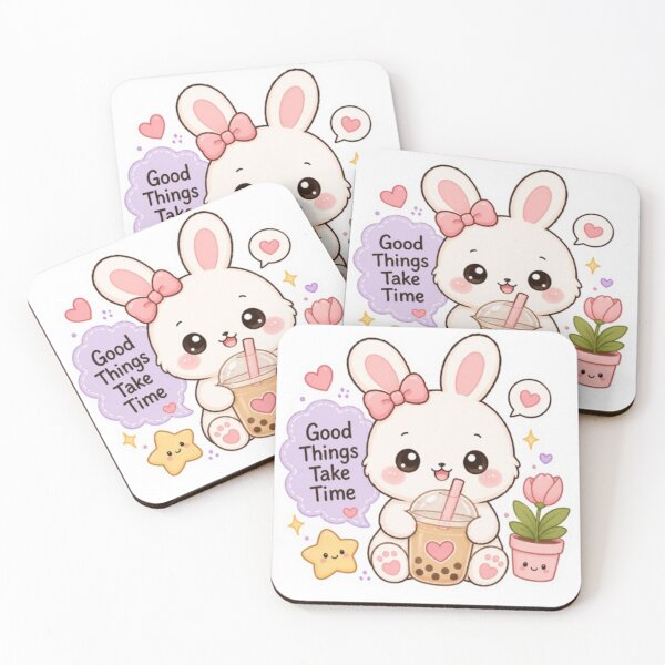 Item preview, Kawaii Bunny Bubble Tea Sticker – Good Things Take Time | Cute Rabbit Aesthetic designed and sold by Vegasstickers.