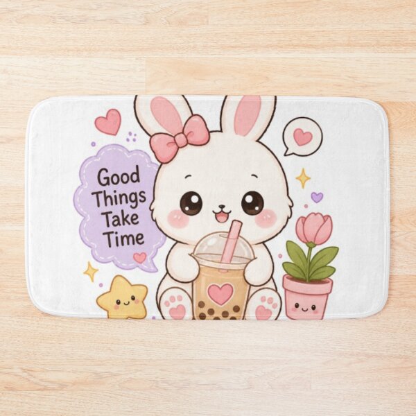 Item preview, Kawaii Bunny Bubble Tea Sticker – Good Things Take Time | Cute Rabbit Aesthetic designed and sold by Vegasstickers.