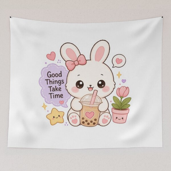Item preview, Kawaii Bunny Bubble Tea Sticker – Good Things Take Time | Cute Rabbit Aesthetic designed and sold by Vegasstickers.