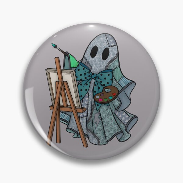 Item preview, Teal Patchwork Ghost Artist | Cute Painter Ghost Cottagecore Halloween Art designed and sold by Ink & Kind Studio.