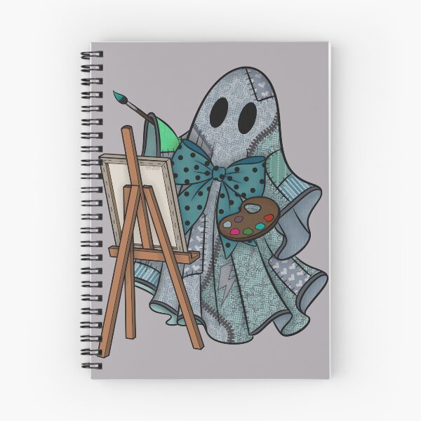 Item preview, Teal Patchwork Ghost Artist | Cute Painter Ghost Cottagecore Halloween Art designed and sold by Ink & Kind Studio.
