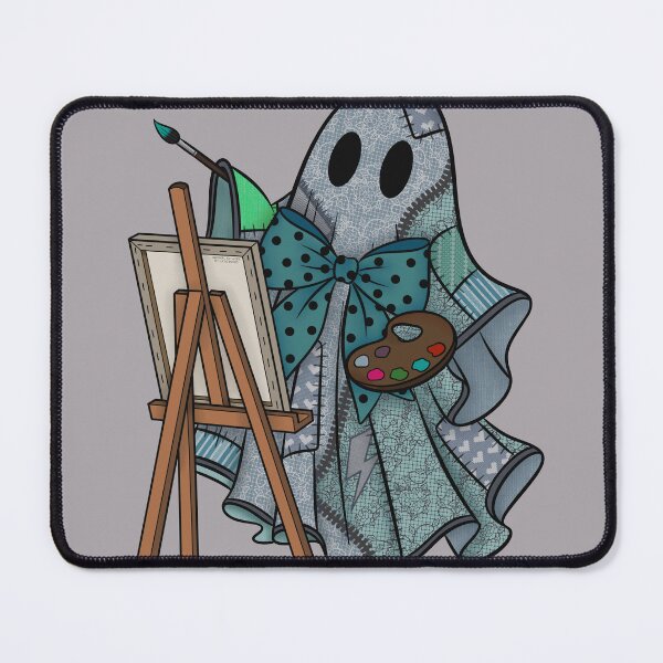 Item preview, Teal Patchwork Ghost Artist | Cute Painter Ghost Cottagecore Halloween Art designed and sold by Ink & Kind Studio.