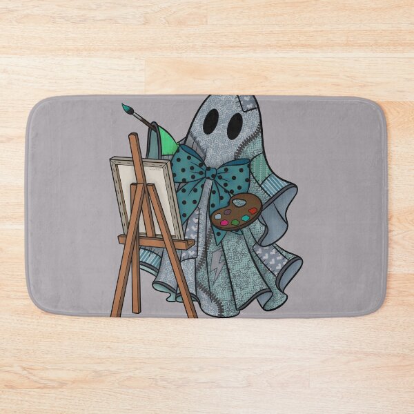 Item preview, Teal Patchwork Ghost Artist | Cute Painter Ghost Cottagecore Halloween Art designed and sold by Ink & Kind Studio.
