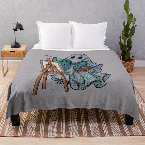 Item preview, Teal Patchwork Ghost Artist | Cute Painter Ghost Cottagecore Halloween Art designed and sold by Ink & Kind Studio.