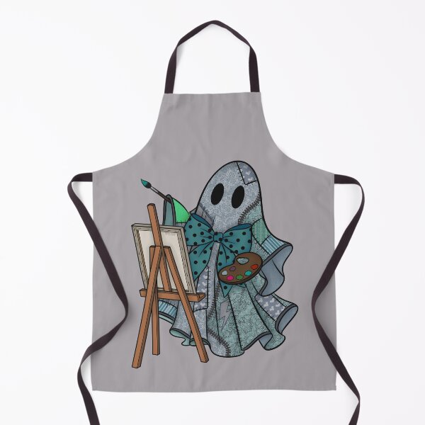 Item preview, Teal Patchwork Ghost Artist | Cute Painter Ghost Cottagecore Halloween Art designed and sold by Ink & Kind Studio.