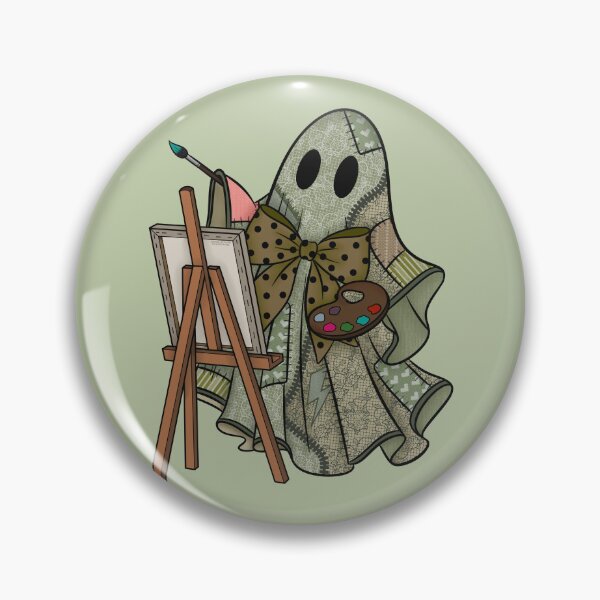 Item preview, Sage Green Patchwork Ghost Artist | Cute Painter Ghost Cottagecore Halloween Art designed and sold by Ink & Kind Studio.