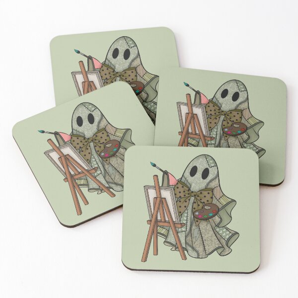 Item preview, Sage Green Patchwork Ghost Artist | Cute Painter Ghost Cottagecore Halloween Art designed and sold by Ink & Kind Studio.
