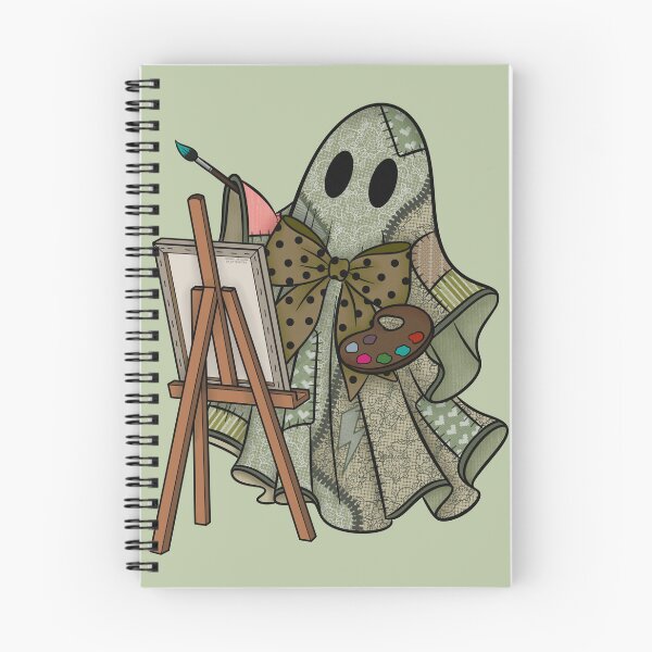Item preview, Sage Green Patchwork Ghost Artist | Cute Painter Ghost Cottagecore Halloween Art designed and sold by Ink & Kind Studio.