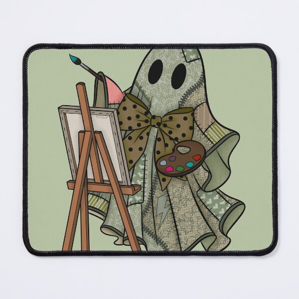 Item preview, Sage Green Patchwork Ghost Artist | Cute Painter Ghost Cottagecore Halloween Art designed and sold by Ink & Kind Studio.