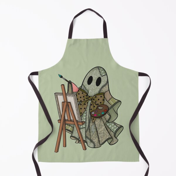 Item preview, Sage Green Patchwork Ghost Artist | Cute Painter Ghost Cottagecore Halloween Art designed and sold by Ink & Kind Studio.