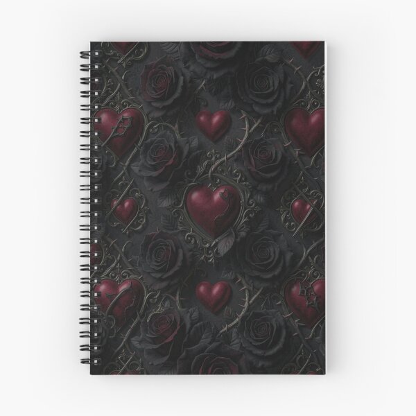 Item preview, Roses Red Hearts Gothic Seamless Pattern designed and sold by JanjjaSoulInk.