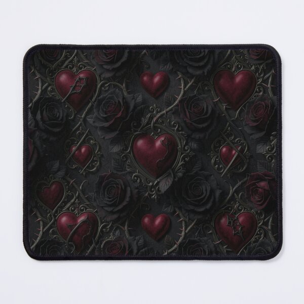 Item preview, Roses Red Hearts Gothic Seamless Pattern designed and sold by JanjjaSoulInk.