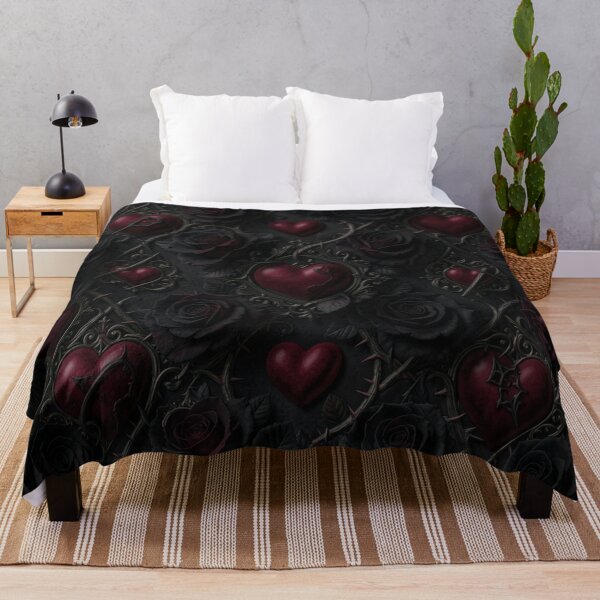 Item preview, Roses Red Hearts Gothic Seamless Pattern designed and sold by JanjjaSoulInk.