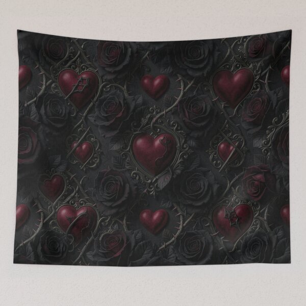 Item preview, Roses Red Hearts Gothic Seamless Pattern designed and sold by JanjjaSoulInk.