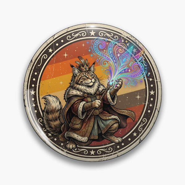 Item preview, Retro Wizard Cat Holographic Spell Vintage Badge designed and sold by DuckOddity.