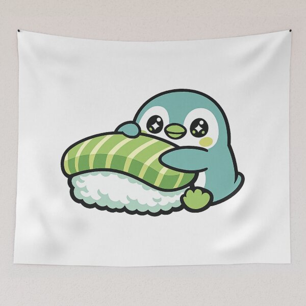 Item preview, Kawaii Penguin Hugging Salmon Nigiri Sushi Sticker | Cute Japanese Sushi Animal Vector Design designed and sold by kawaii animal store (in Japan).