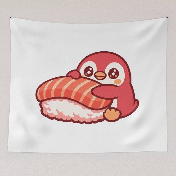 Item preview, Kawaii Penguin Hugging Salmon Nigiri Sushi Sticker | Cute Japanese Sushi Animal Vector Design designed and sold by kawaii animal store (in Japan).