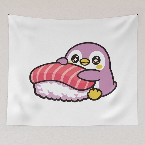 Item preview, Kawaii Penguin Hugging Salmon Nigiri Sushi Sticker | Cute Japanese Sushi Animal Vector Design designed and sold by kawaii animal store (in Japan).