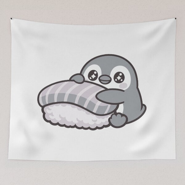 Item preview, Kawaii Penguin Hugging Salmon Nigiri Sushi Sticker | Cute Japanese Sushi Animal Vector Design designed and sold by kawaii animal store (in Japan).