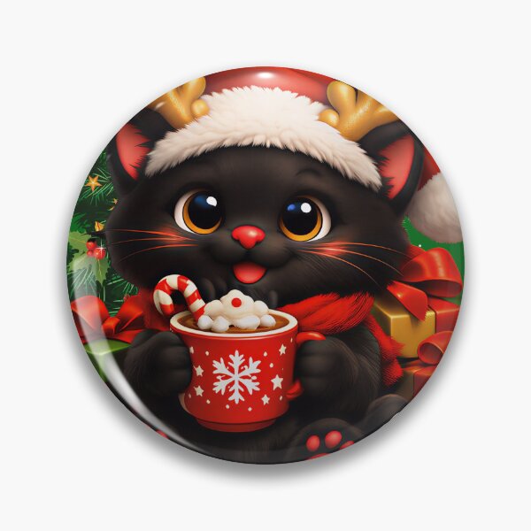 Item preview, Cute Christmas Black Cat Santa Hat Hot Cocoa designed and sold by Soluna Studio.