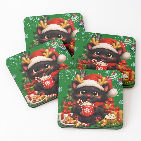 Item preview, Cute Christmas Black Cat Santa Hat Hot Cocoa designed and sold by Soluna Studio.