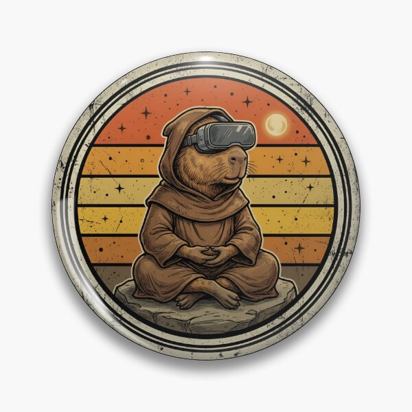 Item preview, Retro Meditating VR Capybara Monk Vintage Badge designed and sold by DuckOddity.