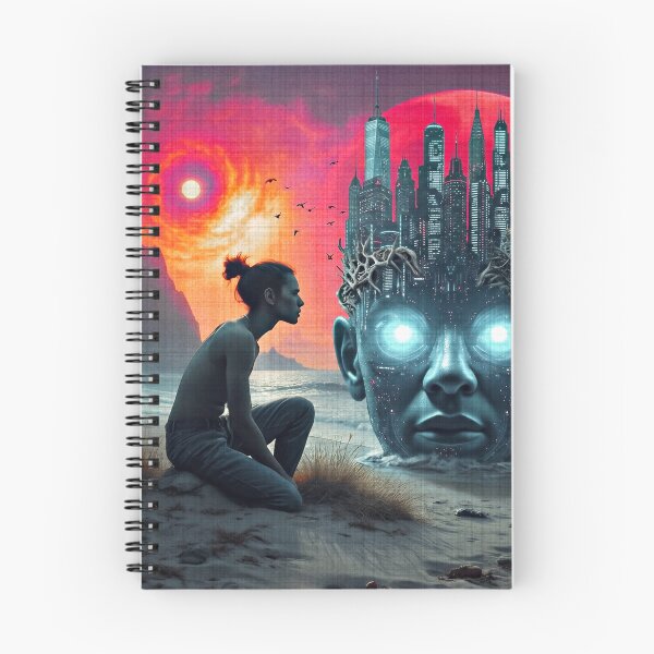 Item preview, Surreal Cyberpunk Giant Head City Ocean Sunset Sci Fi Art designed and sold by RAMIX-Y2K.