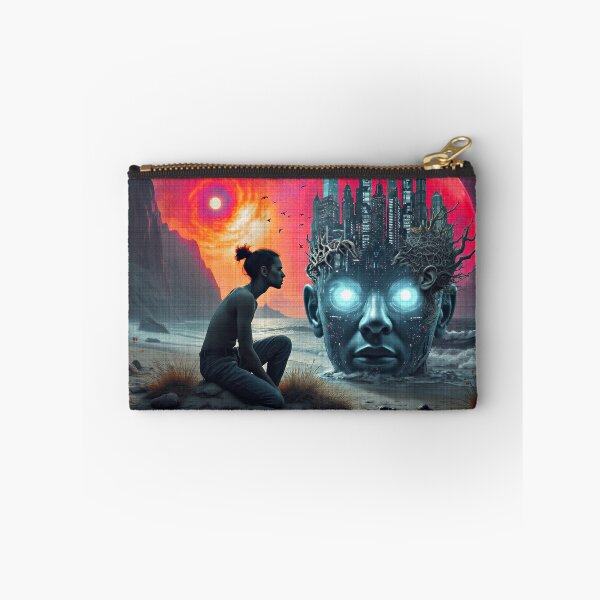 Item preview, Surreal Cyberpunk Giant Head City Ocean Sunset Sci Fi Art designed and sold by RAMIX-Y2K.
