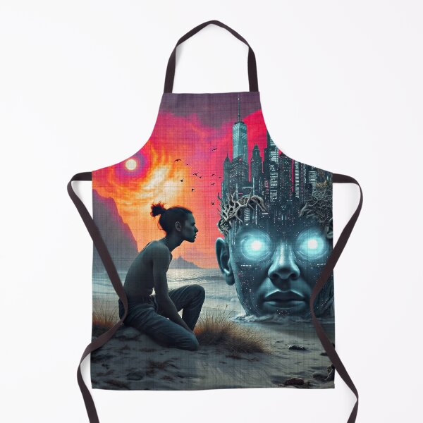 Item preview, Surreal Cyberpunk Giant Head City Ocean Sunset Sci Fi Art designed and sold by RAMIX-Y2K.