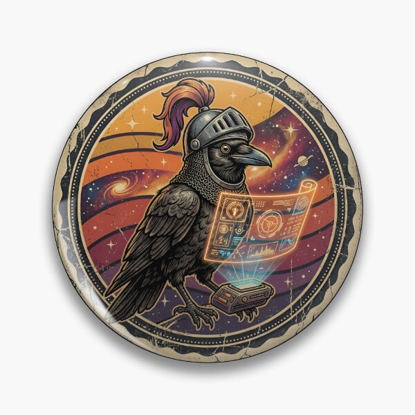 Item preview, Retro Knight Crow Digital Scroll Vintage Badge designed and sold by DuckOddity.