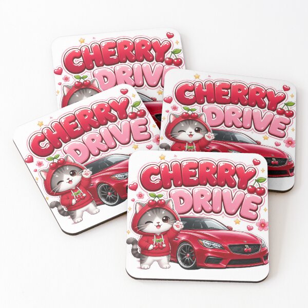 Item preview, Cherry Drive Kawaii Sports Car Sticker PNG | Cute Cat Mascot Retro Racing Graphic | Colorful Streetwear Vinyl Decal designed and sold by Stylestickers55.