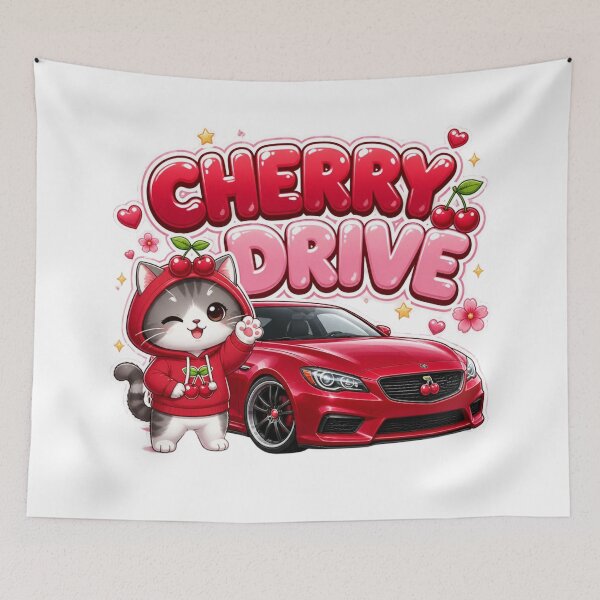 Item preview, Cherry Drive Kawaii Sports Car Sticker PNG | Cute Cat Mascot Retro Racing Graphic | Colorful Streetwear Vinyl Decal designed and sold by Stylestickers55.