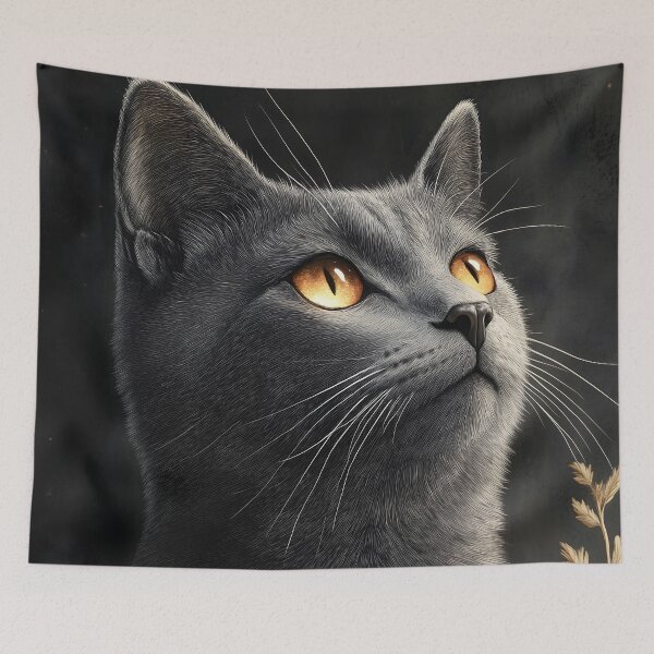 Item preview, Russian Blue Cat Golden Eyes Botanical Shadow designed and sold by mildaclairmo.