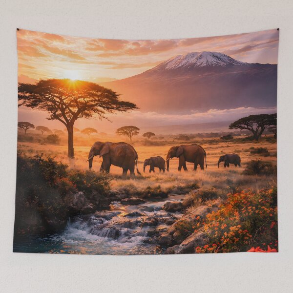 Item preview, Savannah Sunrise with Elephants designed and sold by Yomere.