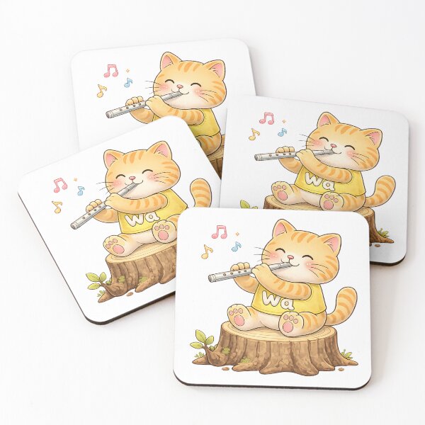 Item preview, Cute Orange Tabby Cat Playing Flute Kawaii Music Lover Gift designed and sold by Wawa5656.