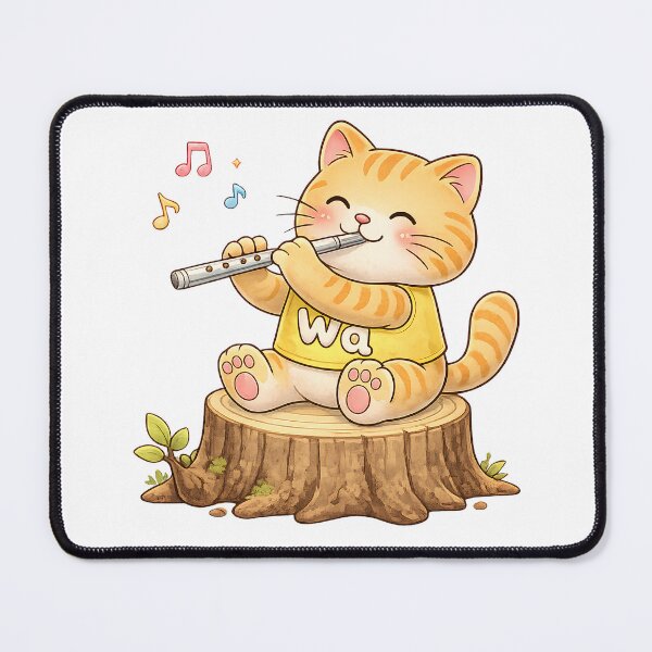 Item preview, Cute Orange Tabby Cat Playing Flute Kawaii Music Lover Gift designed and sold by Wawa5656.