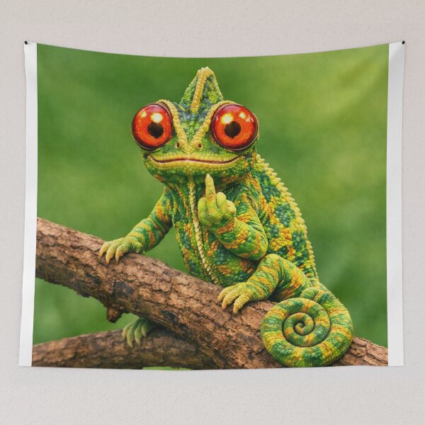 Item preview, Fiery Chameleon Attitude – Glowing Eyes & Middle Finger designed and sold by Rocket&Stars.