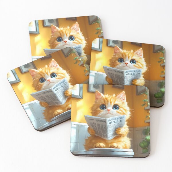 Item preview, Chartreux Cat Newspaper Reader Bathroom Kawaii Orange Kitten designed and sold by mildaclairmo.