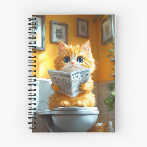 Item preview, Chartreux Cat Newspaper Reader Bathroom Kawaii Orange Kitten designed and sold by mildaclairmo.