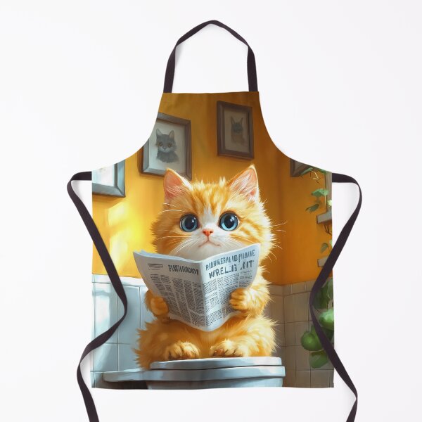 Item preview, Chartreux Cat Newspaper Reader Bathroom Kawaii Orange Kitten designed and sold by mildaclairmo.
