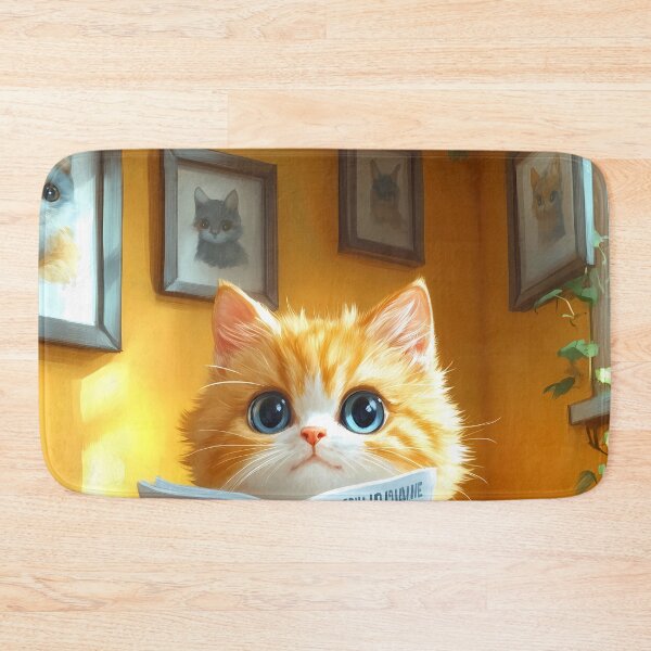 Item preview, Chartreux Cat Newspaper Reader Bathroom Kawaii Orange Kitten designed and sold by mildaclairmo.