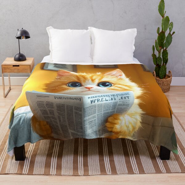 Item preview, Chartreux Cat Newspaper Reader Bathroom Kawaii Orange Kitten designed and sold by mildaclairmo.