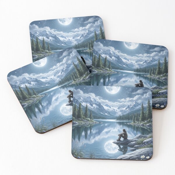 Item preview, Moonlit Still Waters | Premium Moon Meditation Illustration | Alpine Lake Wall Art | Mindfulness T-Shirt designed and sold by SAJ Design Studio.
