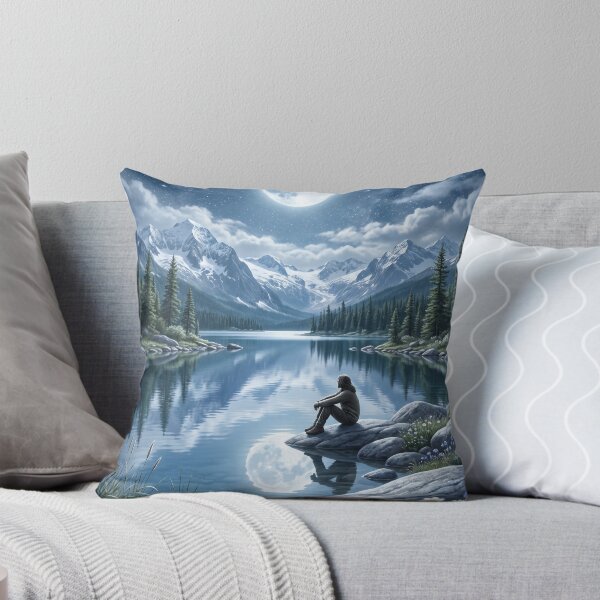 Item preview, Moonlit Still Waters | Premium Moon Meditation Illustration | Alpine Lake Wall Art | Mindfulness T-Shirt designed and sold by SAJ Design Studio.
