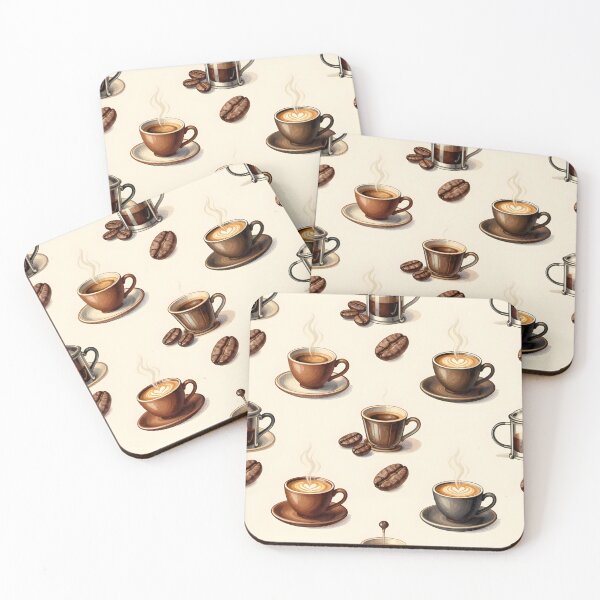 Item preview, Coffee Cups French Press Beans Vintage Illustration designed and sold by Sybille-Yates.