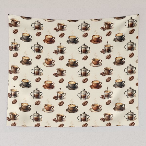 Item preview, Coffee Cups French Press Beans Vintage Illustration designed and sold by Sybille-Yates.