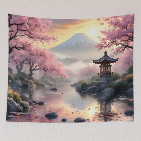 Item preview, Mount Fuji Sakura Sunrise | Japanese Zen Landscape | Cherry Blossom Nature Wall Art designed and sold by DreamyWallVibes.