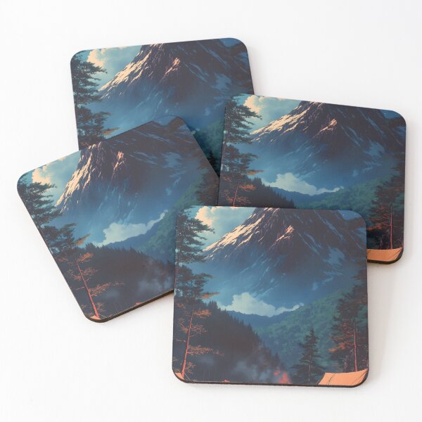 Item preview, Japanese Landscape Cozy Campsite Bonfire Mountain Forest Night designed and sold by mildaclairmo.