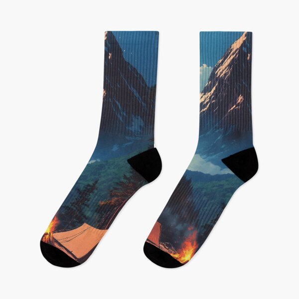 Item preview, Japanese Landscape Cozy Campsite Bonfire Mountain Forest Night designed and sold by mildaclairmo.